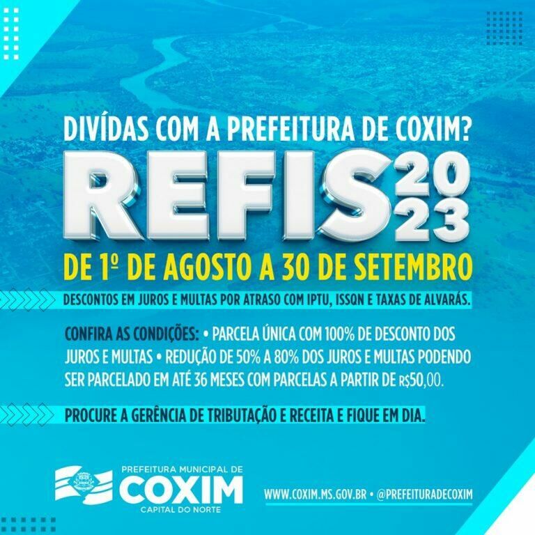 Imagem de compartilhamento para o artigo Prefeitura de Coxim oferece descontos de até 100% para contribuintes quitarem suas dívidas da MS Todo dia